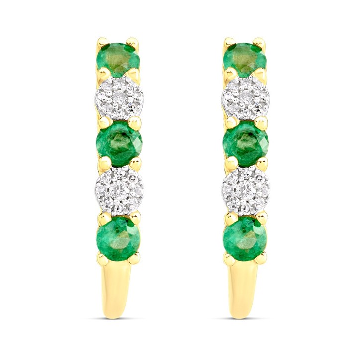 9ct Gold Emerald And Diamond Curved Stud Earrings - 8pts per pair - D9675