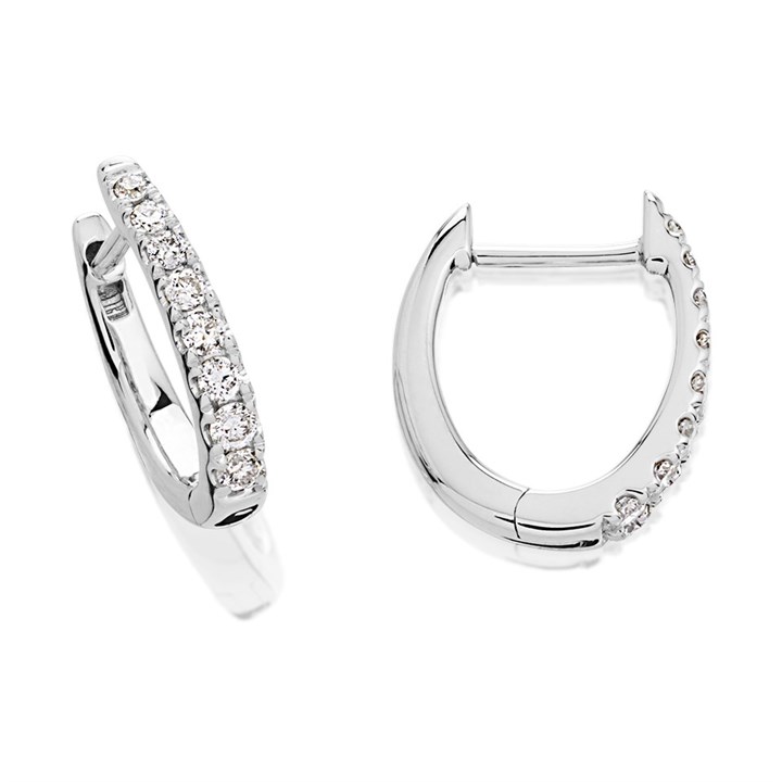 9ct White Gold Diamond Hoop Earrings - 20pts per pair - D9677