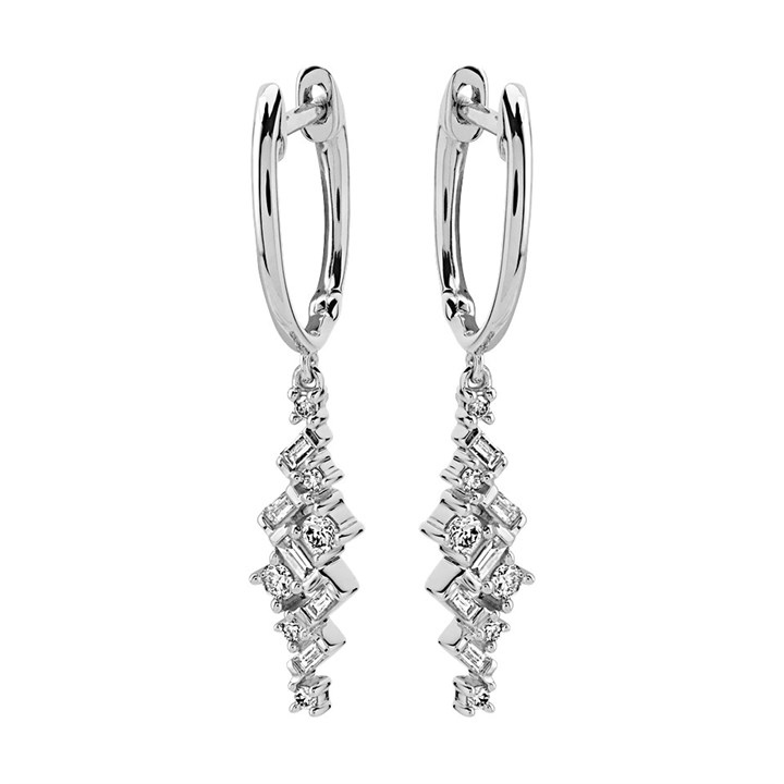9ct White Gold Diamond Hoop Drop Earrings - 20pts per pair - D9682