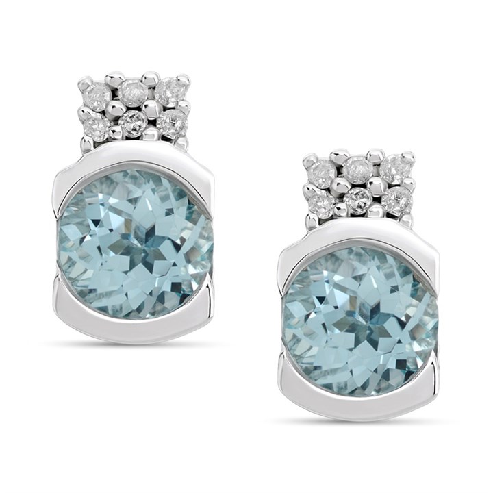 9ct White Gold Blue Topaz And Diamond Stud Earrings - D9695