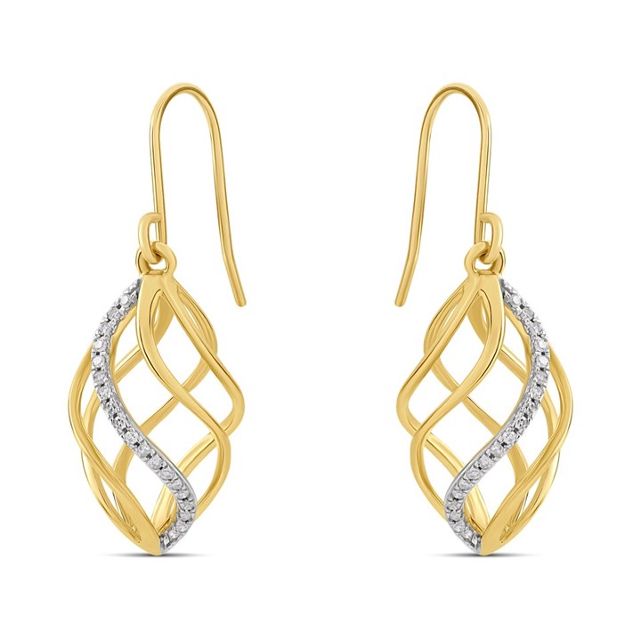 9ct Gold Diamond Hook-Wire Basket Drop Earrings - D9696