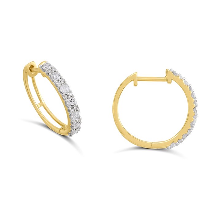 9ct Diamond-Set Huggie Hoop Earrings, 1/2ct/pair - D9697