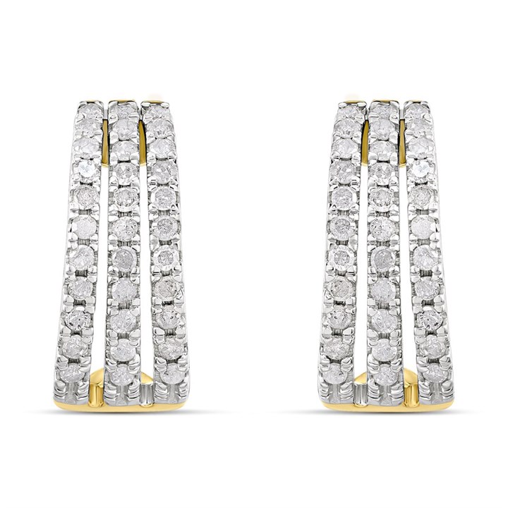 9ct Three Row Diamond-Set Half Hoop Earrings, 1/2ct/pair - D9698