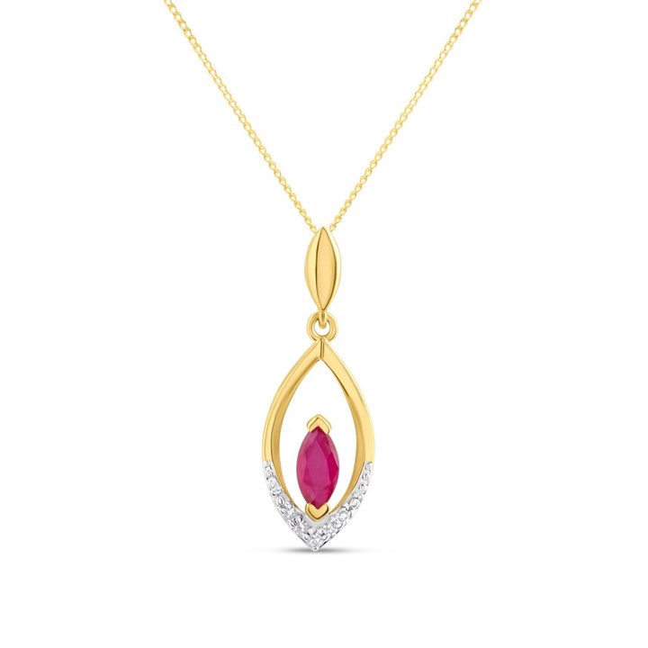 9ct Marquise Ruby And Diamond Necklace - D97137