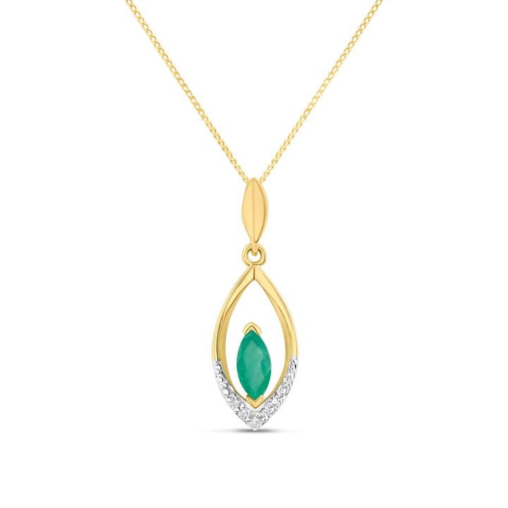 9ct Marquise Emerald And Diamond Necklace - D97138