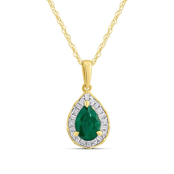 9ct Pear Emerald And Diamond Cluster Necklace - D97145