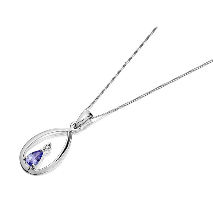 9ct White Gold Tanzanite And Diamond Outline Peardrop Necklace - 4pt - D9781