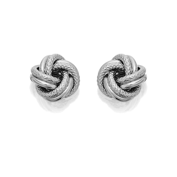 Silver Textured Knot Stud Earrings - 9mm - F0219