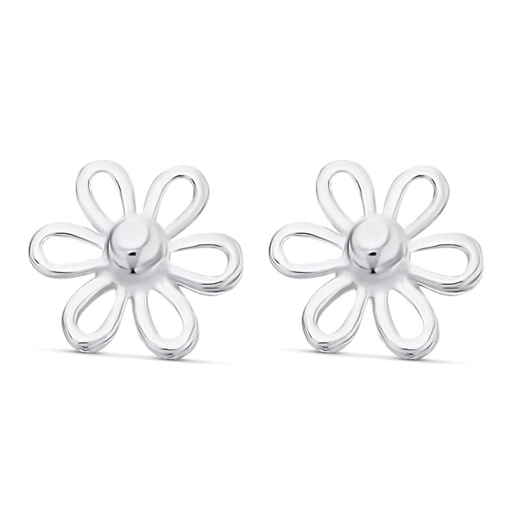 Silver Open Flower Stud Earrings - 7mm - F0233