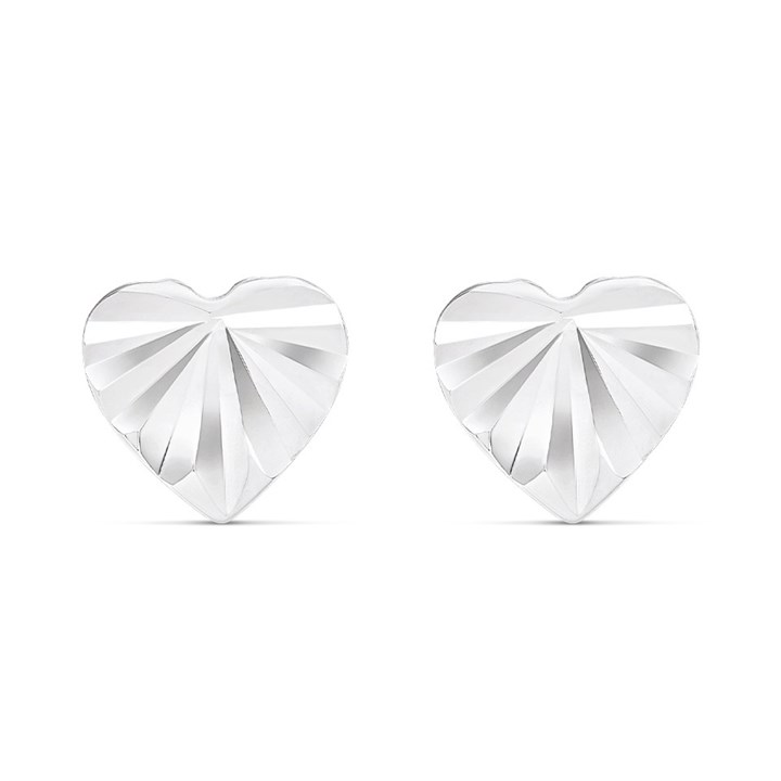 Silver Sparkle Cut Heart Stud Earrings - 6mm - F0241