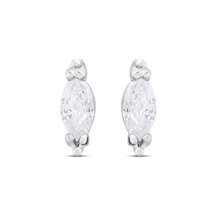 Silver Crystal Marquise Stud Earrings - F03111