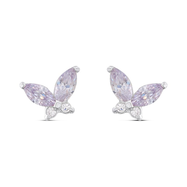 Silver Lavender CZ Butterfly Stud Earrings - F03116