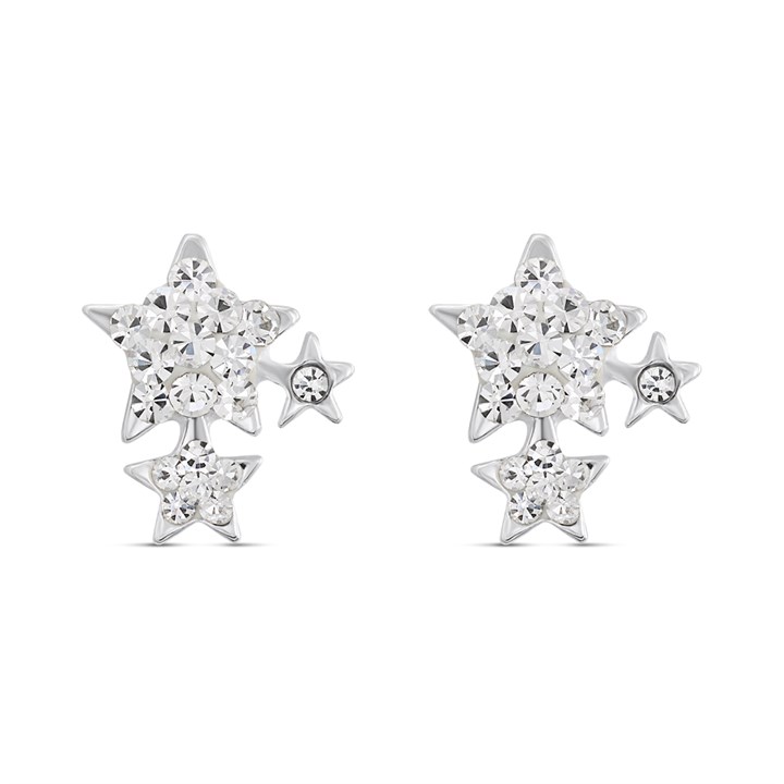 Silver Crystal Star Stud Earrings - F03117