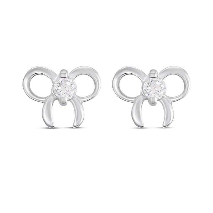 Silver Cubic Zirconia Bow Stud Earrings - F03118