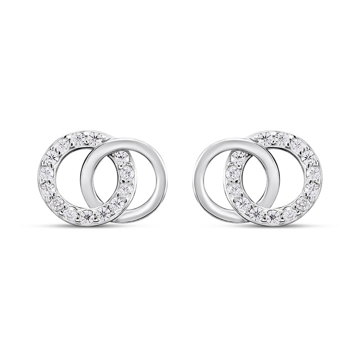 Silver Cubic Zirconia Circle Link Stud Earrings - F03127