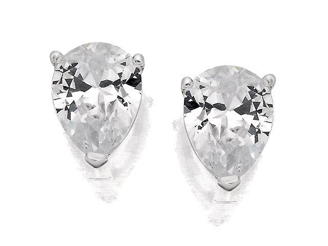 Silver Pear Shaped Cubic Zirconia Earrings - 8mm - F0314