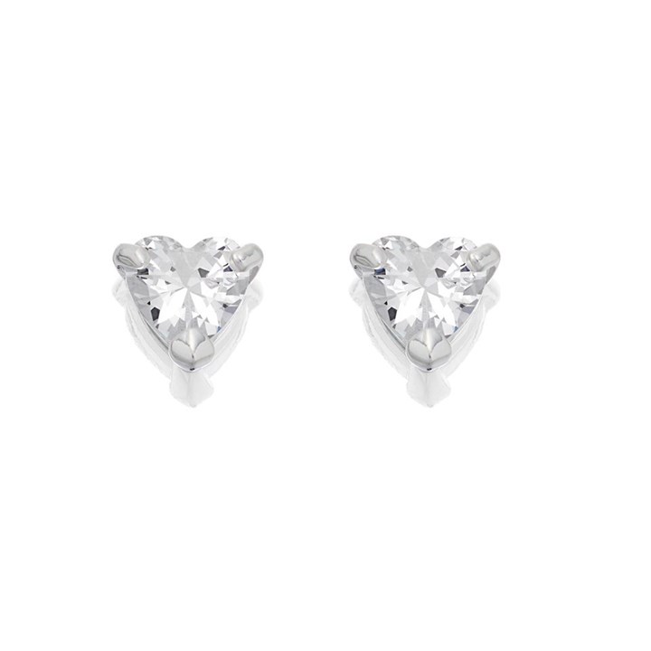 Silver Cubic Zirconia Heart Stud Earrings - F04102
