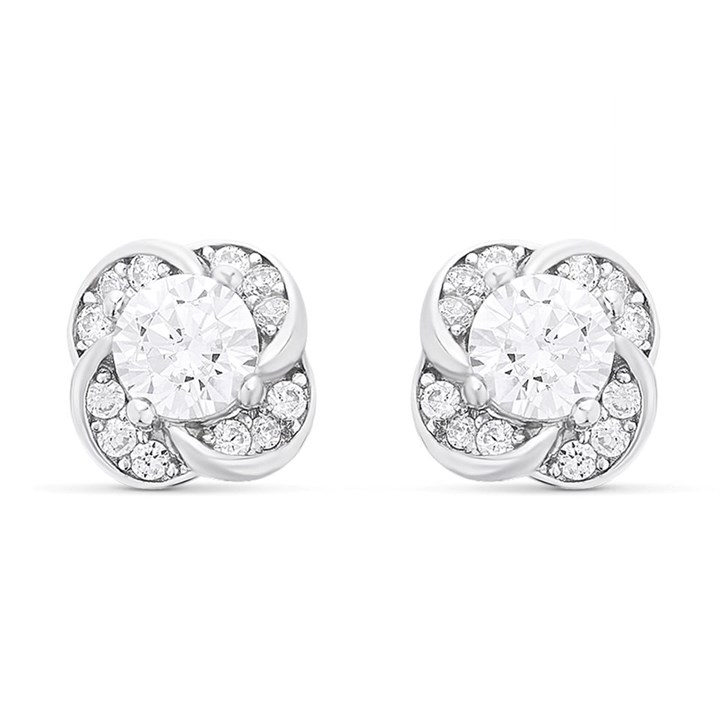 Silver Cubic Zirconia Flower Stud Earrings - 7mm - F04125