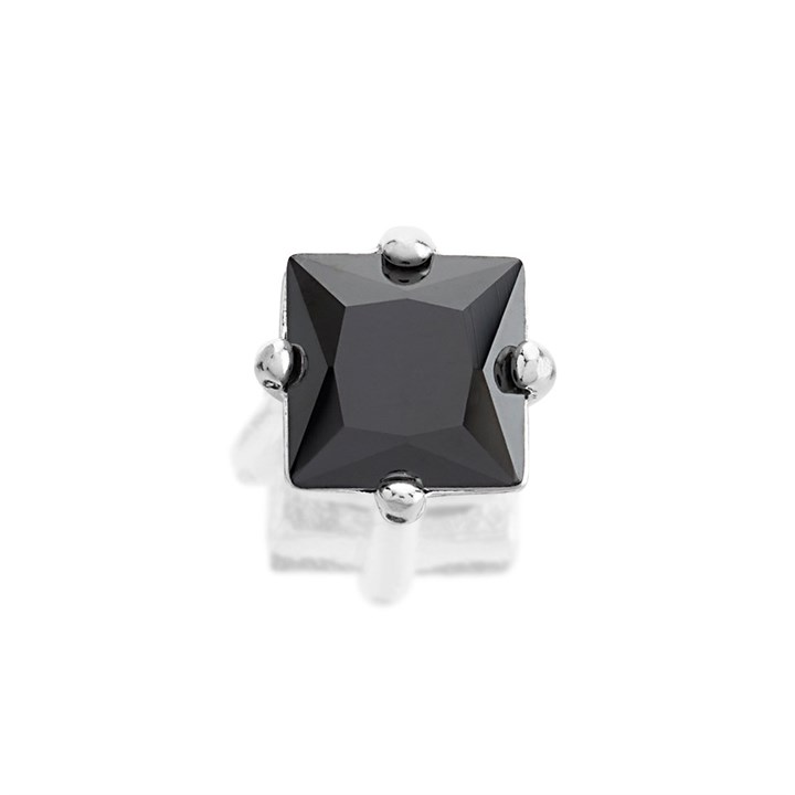 Silver Black Cubic Zirconia Single Stud Earring - 5mm - F04138