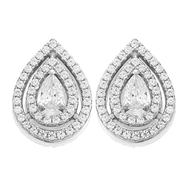 Silver Cubic Zirconia Halo Pear Stud Earrings - 9mm - F04148