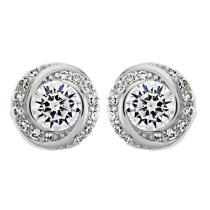 Silver Cubic Zirconia Knot Stud Earrings - 8mm - F04154