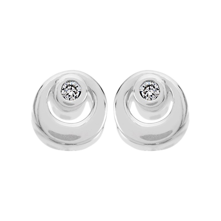 Silver Cubic Zirconia Circle Stud Earrings - 7mm - F04156