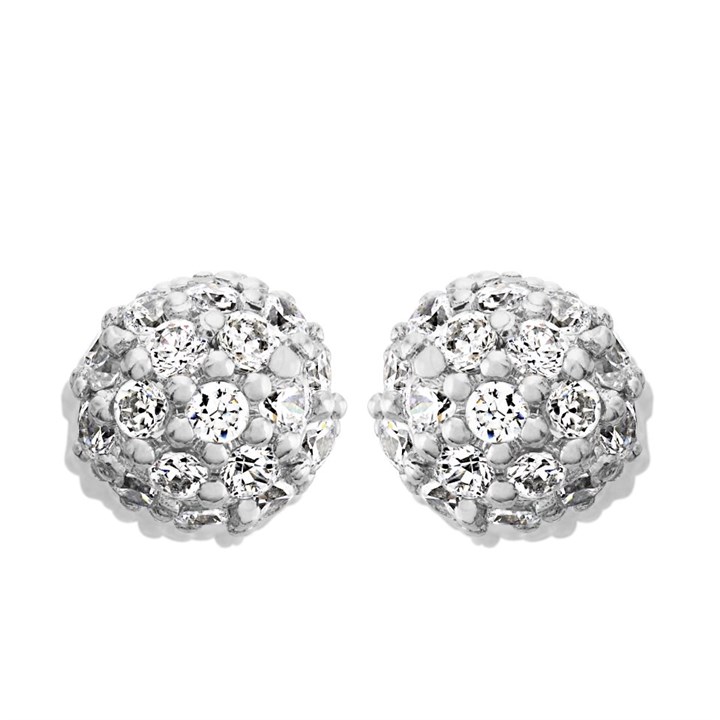 Silver Cubic Zirconia Ball Stud Earrings - 8mm - F04157