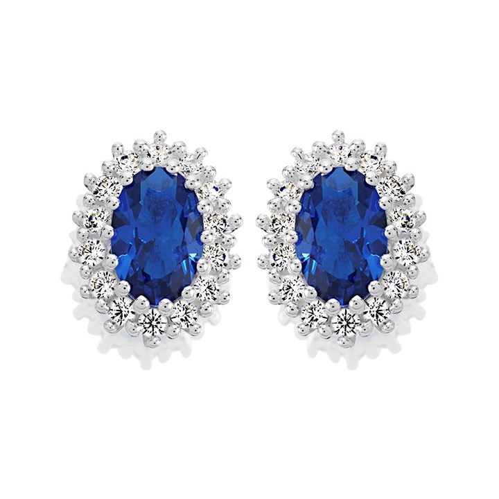 Silver Blue Cubic Zirconia Cluster Stud Earrings - 9mm - F04158