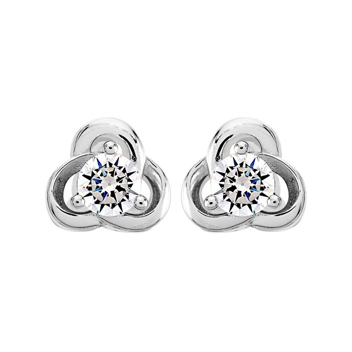 Silver Cubic Zirconia Knot Stud Earrings - 10mm - F04163