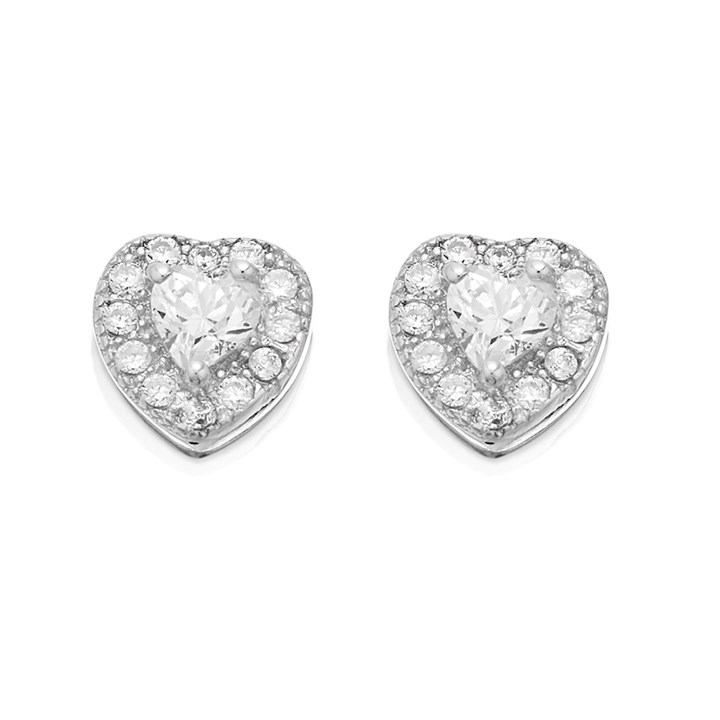 Silver Cubic Zirconia Heart Stud Earrings - 6mm - F04171