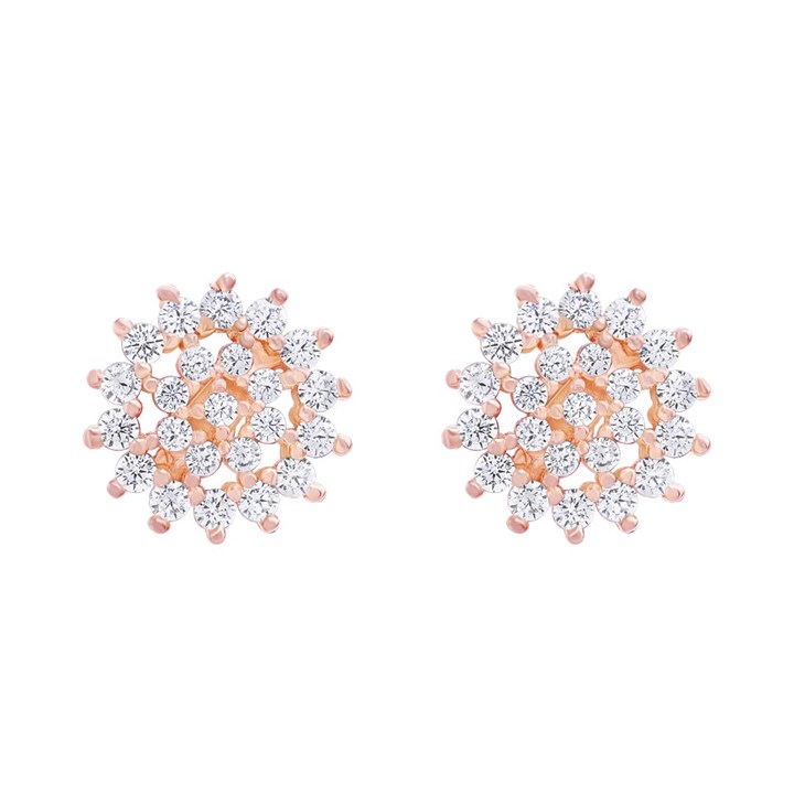 Rose Gold Plated Silver Cubic Zirconia Stud Earrings - 10mm - F04175