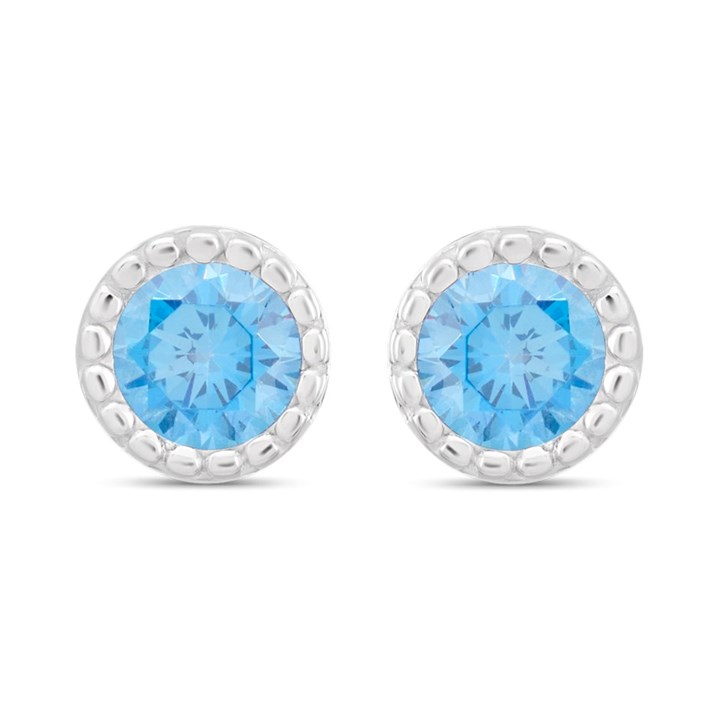 Silver Blue Cubic Zirconia Stud Earrings - 5mm - F04176