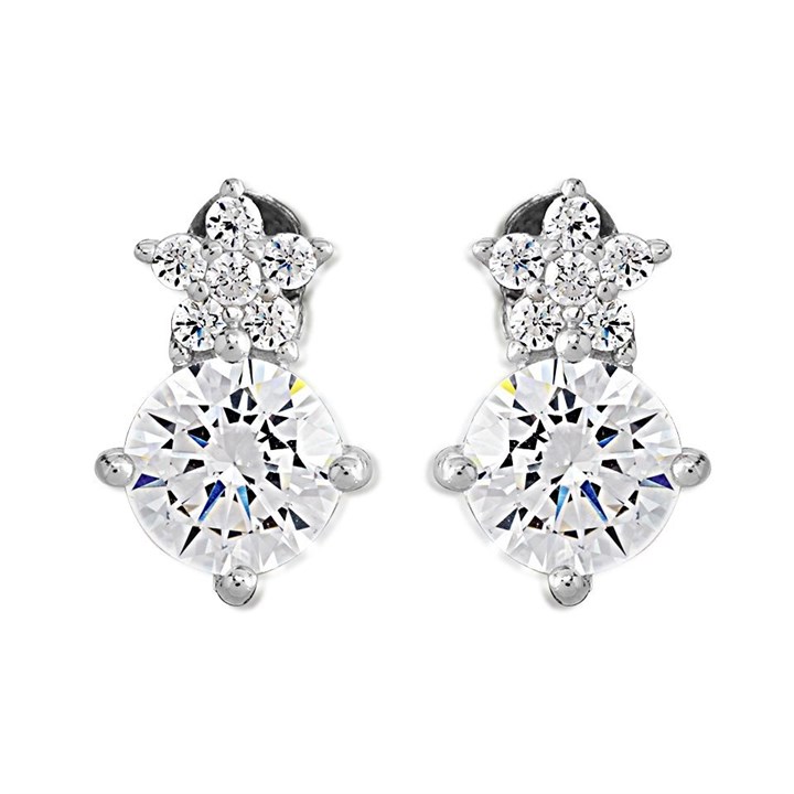 Silver Cubic Zirconia Stud Earrings - 10mm - F04180