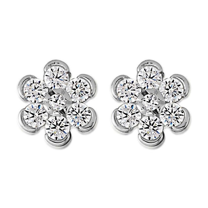 Silver Cubic Zirconia Daisy Stud Earrings - 6mm - F04182