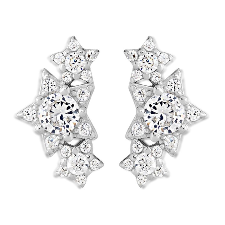 Silver Cubic Zirconia Star Stud Earrings - 20mm - F04189