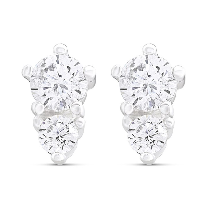 Silver Cubic Zirconia Stud Earrings - F04195