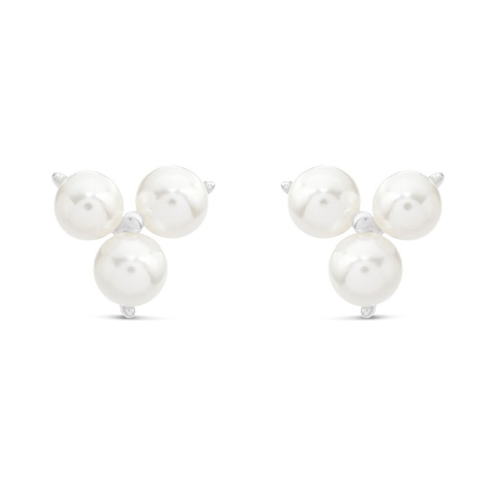 Silver Triple Simulated Pearl Stud Earrings - F04199