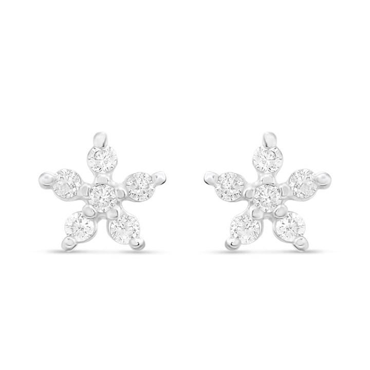 Silver CZ Flower Stud Earrings - F04213