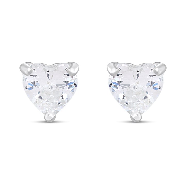 Silver CZ Heart Stud Earrings- 5mm - F04238