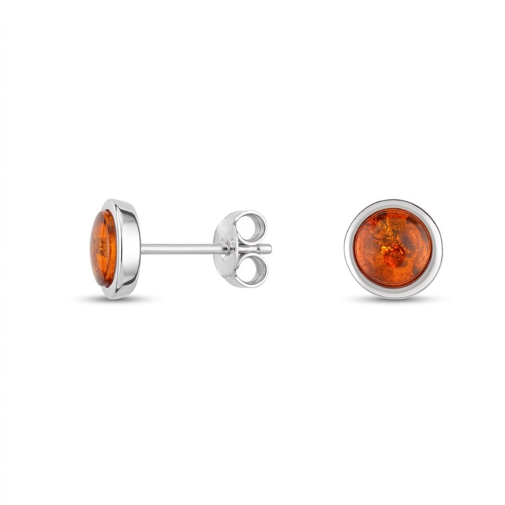 Silver Amber Round Stud Earrings - F04246