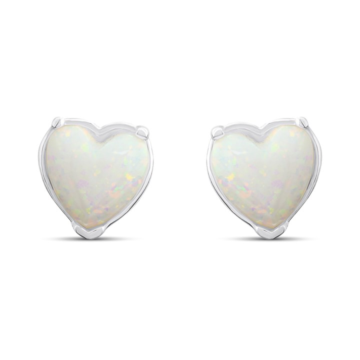 Silver Synthetic Opal Heart Stud Earrings- 7mm - F04249