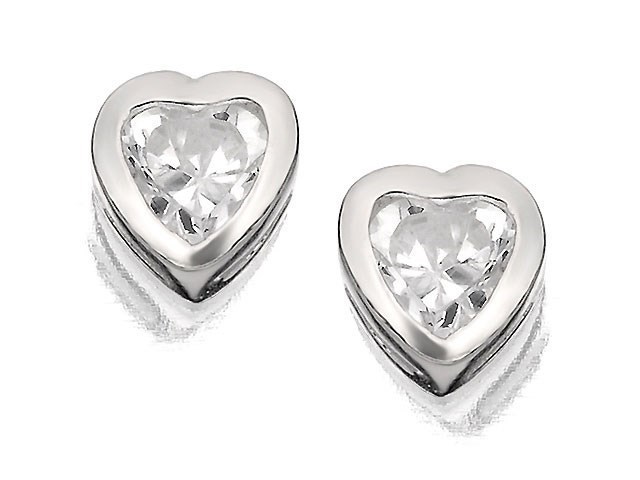 Silver Heart Cubic Zirconia Stud Earrings - 5mm - F0452