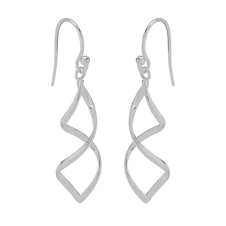 Silver Twisted Hook Wire Earrings - 44mm drop - F0597