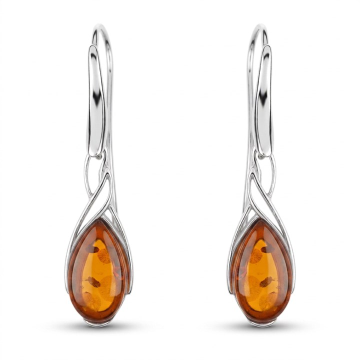 Silver Amber Crossover Teardrop Drop Earrings - F0720