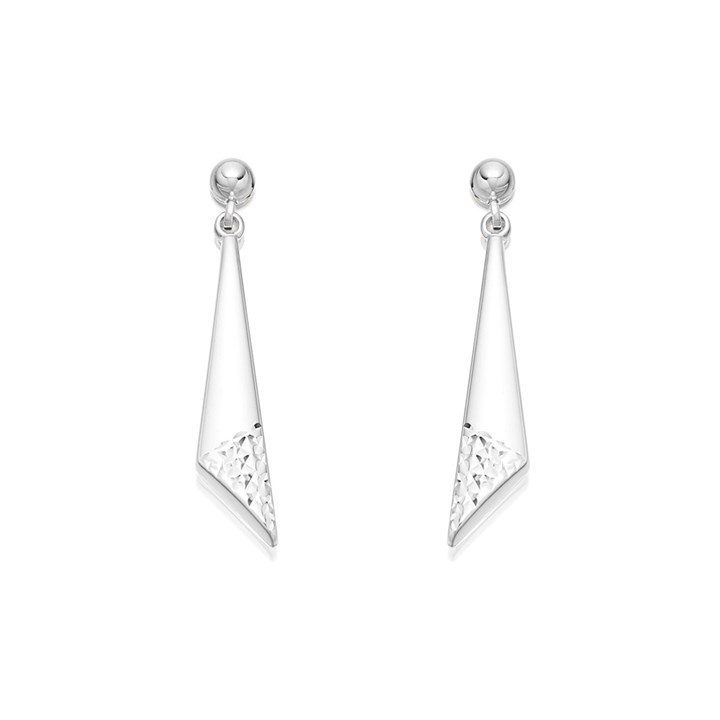 Silver Diamond Cut Drop Earrings - 36mm drop - F1009