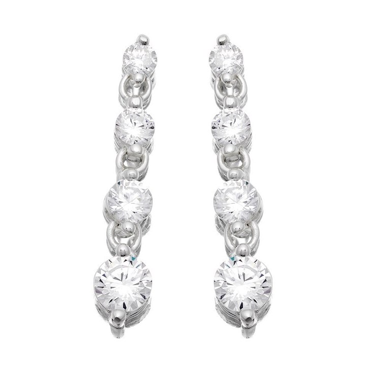 Silver Cubic Zirconia Graduated Drop Earrings - 23mm drop - F1210