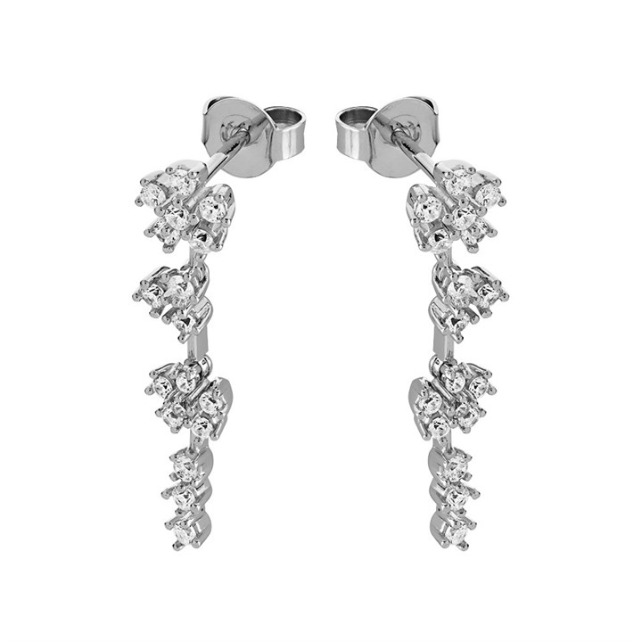Silver Cubic Zirconia Drop Earrings - 27mm drop - F1223
