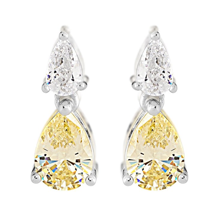 Silver Cubic Zirconia Pear Drop Earrings - 14mm drop - F1225