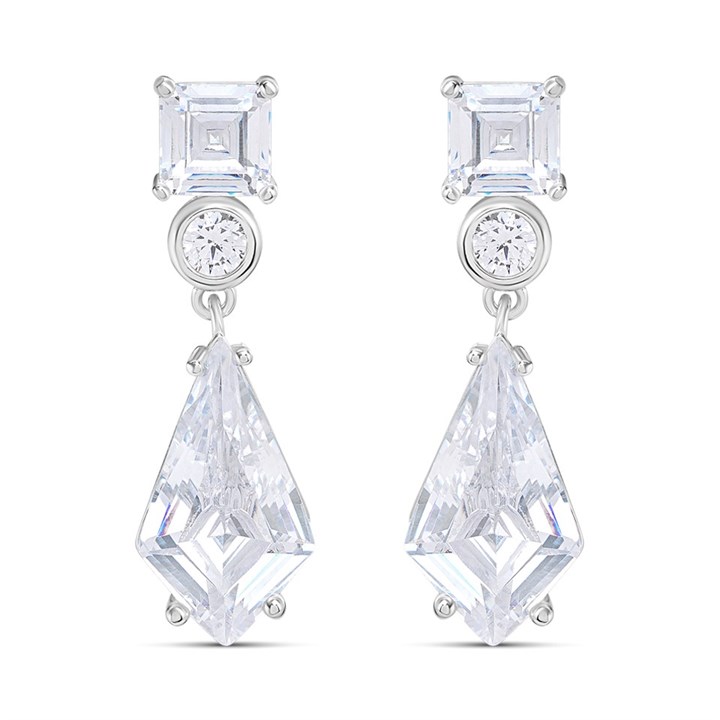 Silver Mixed Cut Kite CZ Drop Earrings - F1233