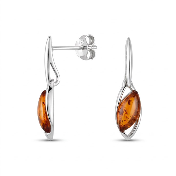 Silver Amber Drop Earrings - F1238